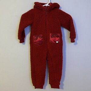 NWT 7 for All Madkind High Pile Fleece Pam in deep red, toddler size 24 months.